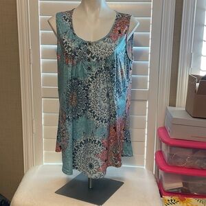 Floral Button-Front Tunic - Blue and Orange